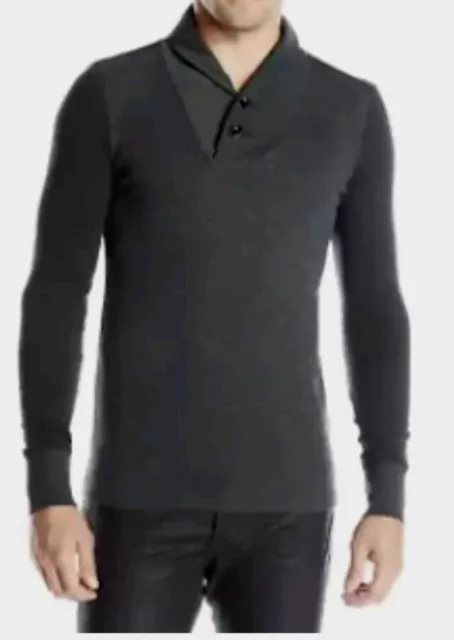 G STAR RAW  Harm Ezra Fearn Black  Long Sleeve Shawl Neck Knit Shirt LG Slim NWT