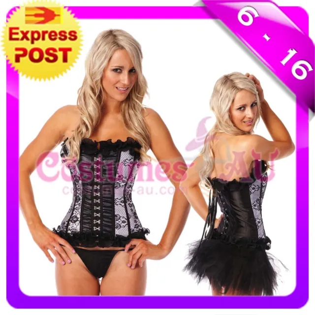 Ladies Burlesque Satin Bustier Lace up corset skirt Costume Fancy Dress