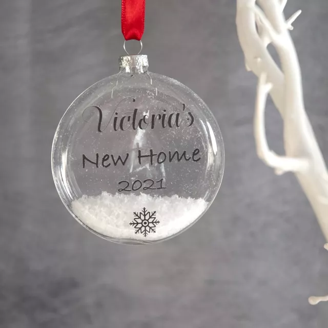Personalised New Home 2021 Round Glass Hanging Bauble Christmas Tree Decoration