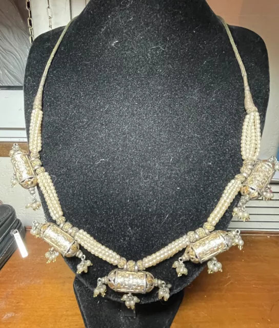Halsband Afrika Du Nord Berber, Perlen Fantasy Charms Massiv Silber Emailliert