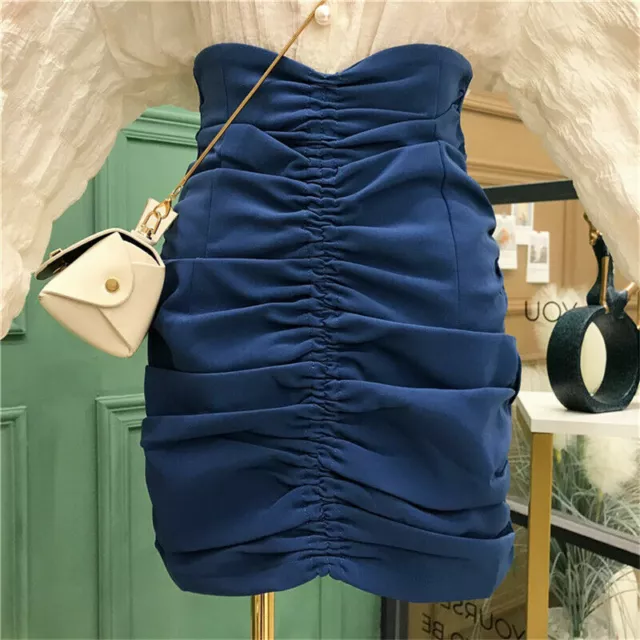 Lady Short Mini Skirt Fold Pleat Ruffle Frill High Waist Zipper Slim Bodycon