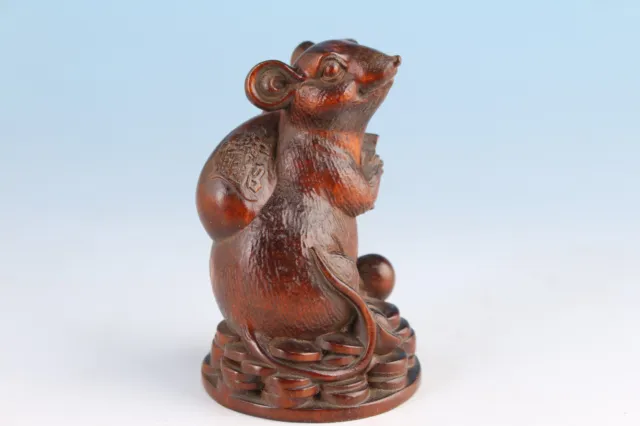 Chinese boxwood handmade casting mouse statue figure collect hand piece