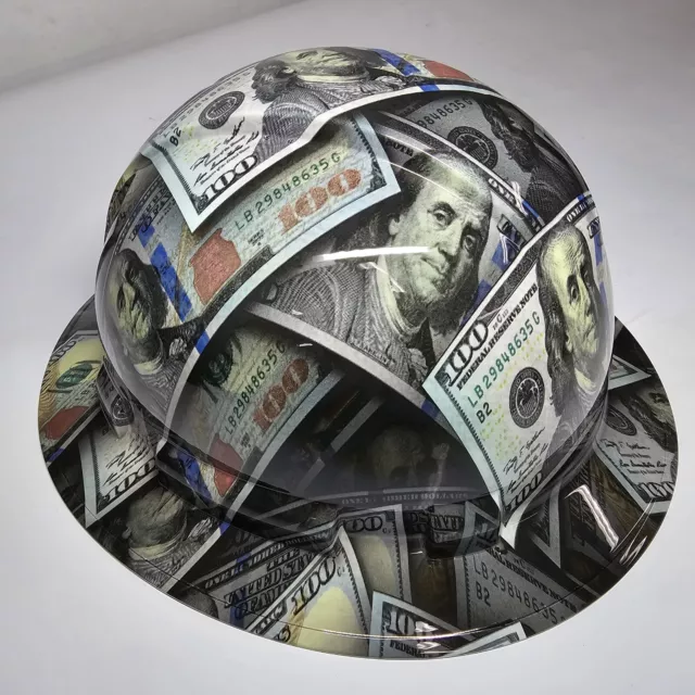 full brim hard hat custom hydro dipped IN BIG MONEY GRIP BENJAMIN'S 100'S WOW 2