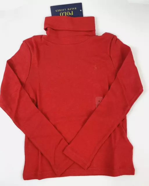 Polo Ralph Lauren Little Girls 6X Red Cotton Blend Turtleneck T-Shirt NEW