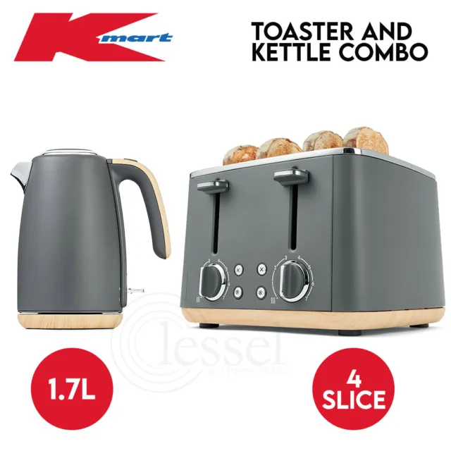 Vintage Electric Kettle & Toaster SET Combo Deal Stainless Steel - 4 Slice 1.7L