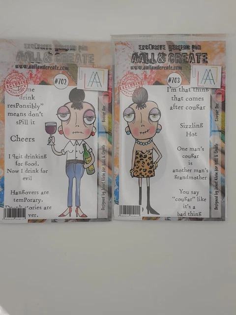 Juegos de estampillas transparentes Aall & Create Miss Dee Janet Klein #702 Boozer y #703 Cougar A7