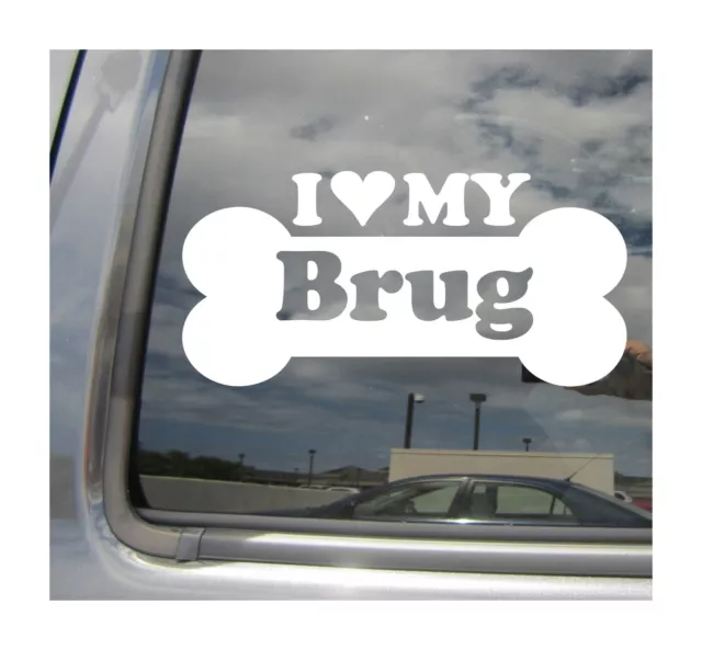 I Heart Love My Brug - Hybrid Dog Bone Car Vinyl Decal Sticker 13217