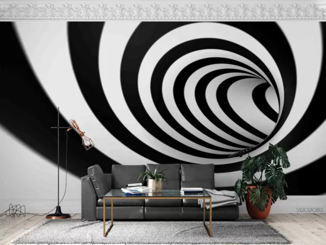 3D White Black Spiral Wallpaper Wall Mural Removable Self-adhesive 243