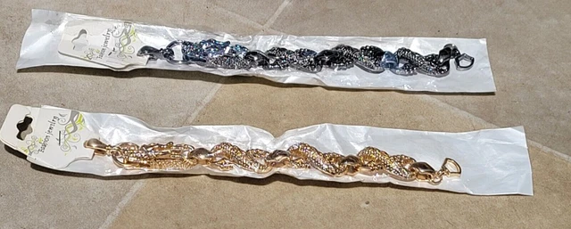 Sterling Silver Black/Gold Bracelet Women's 7-1/2" Dragon Link Chains Gift