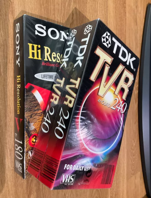 TDK TVR Blank VHS Tapes 240 4 Hour 2 Pack Plus One Sony E-180 Both Sealed