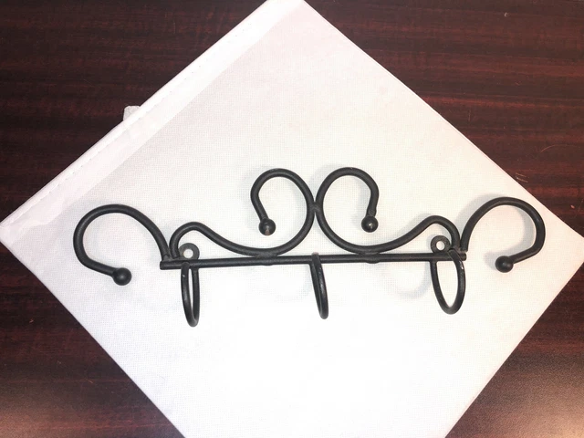 14" Blacksmith Iron Wall Mount Coat Rack 3-Hook hanger Farmhouse Vintage-Black