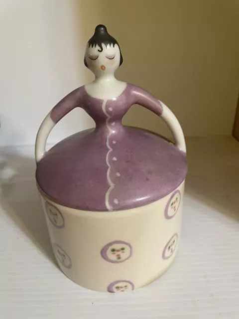 Art Deco Fulper Pottery Flapper Lady Porcelain Powder Dresser Jar
