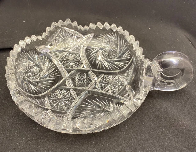 Nappy American Brilliant Period Cut Glass tray with handle