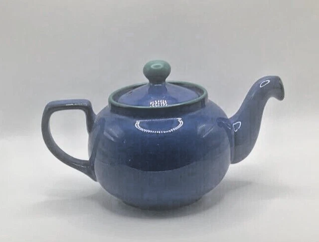 Denby Metz Large Teapot Tea Pot Blue Green Stoneware Lidded England
