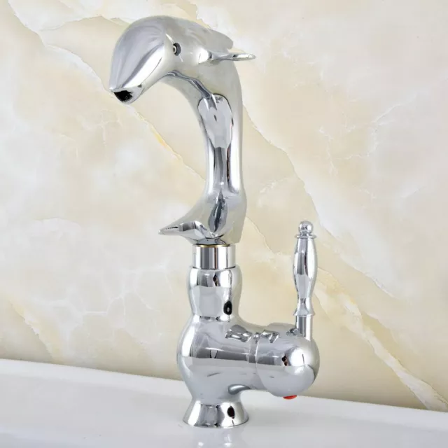 Dolphin Bathroom Basin Sink Faucet Single Handle Hole Mixer Tap Chrome Finish