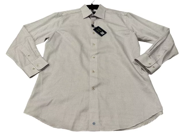 NEW David Donahue Mens Trim Fit Check Dress Shirt White/Berry Size 16.5 32/33