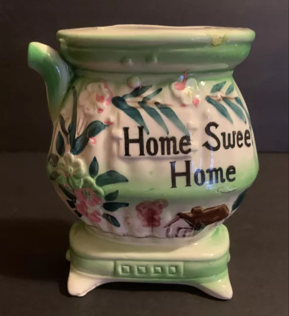 VTG Lefton Wall Pocket Pot Belly Stove Home Sweet Home Ceramic Multi-Color