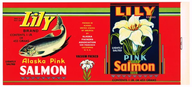 Original Tin Can Label Vintage Salmon C1940 Alaska Packers Lily Pink Brand Blk