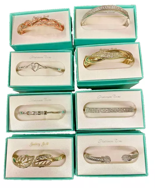 8 pc Lot Gold Silver CZ Bangle Bracelet gift box clear round crystal stone New