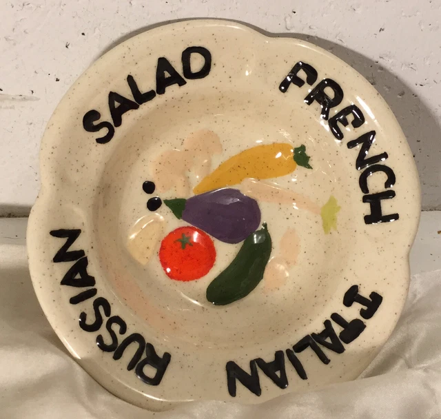Unique Ceramic Salad Dressing Bowl, Hand Painted, Italian, Russian, French