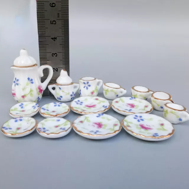 15x Dolls House 1:12TH Scale Miniature China Tea Set Ceramic Cup Plate Tableware