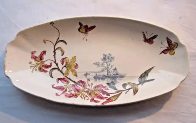 Petit plat, ravier polychrome, Lunéville Art Nouveau: Orchidées Papillons