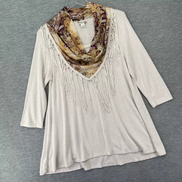 World Unity Medium Top Shirt Womens Beige 3/4 Sleeve Blouse Paisley Shawl 2