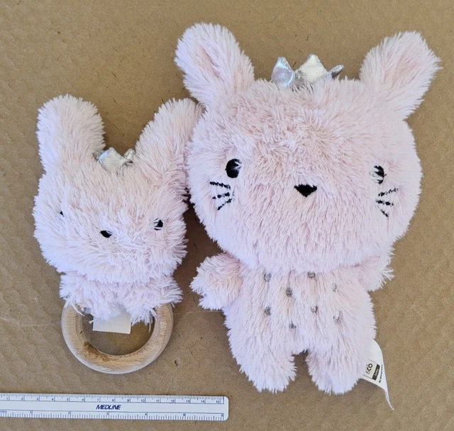 ANKO/ KMART PINK Bunnies with Crowns~ Rattle Toys x pre owned