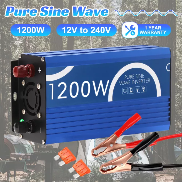 1200W Peak Pure Sine Wave Power Inverter 12V to 240V Car DC to AC Converter Camp