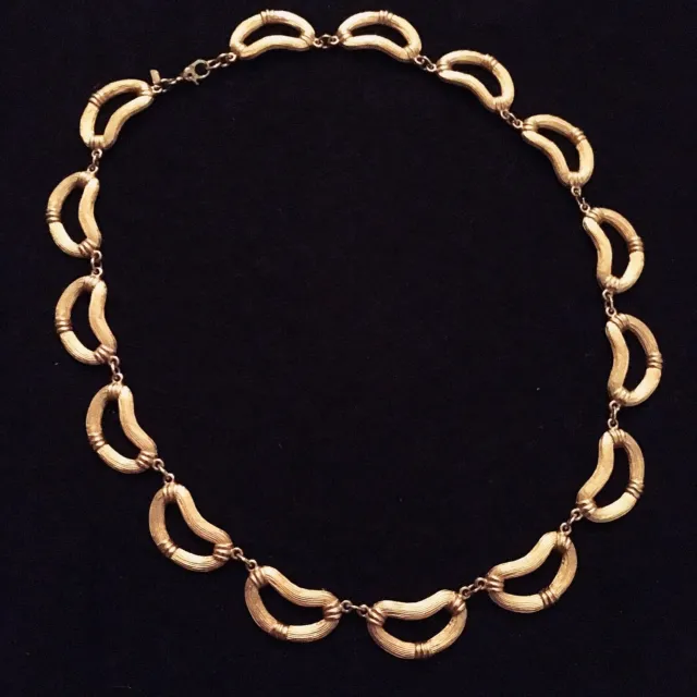 VINTAGE SIGNED - MONET - 1960s Brush Textured Gold Link Couture Collar Necklace