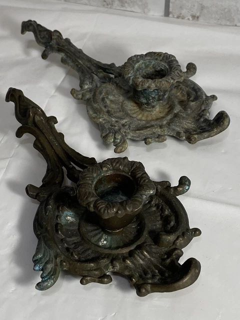 Two Antique Cast Iron Candle Holders Home Decoration Vintage Home Deco c6