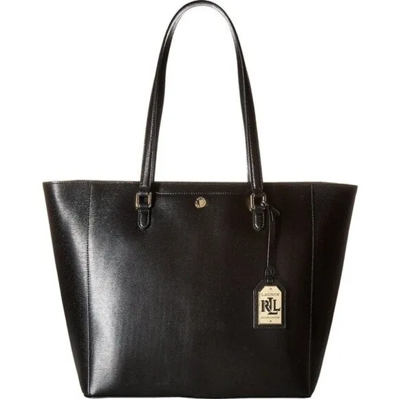 RALPH LAUREN Women's Bag Newbury Saffiano Leather Halee Shopper Tote Black