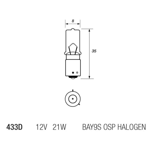 435 H21W Minature Halogen Brake Indicator Reverse Fog Bulb 12v 21w Off Set Pins 3