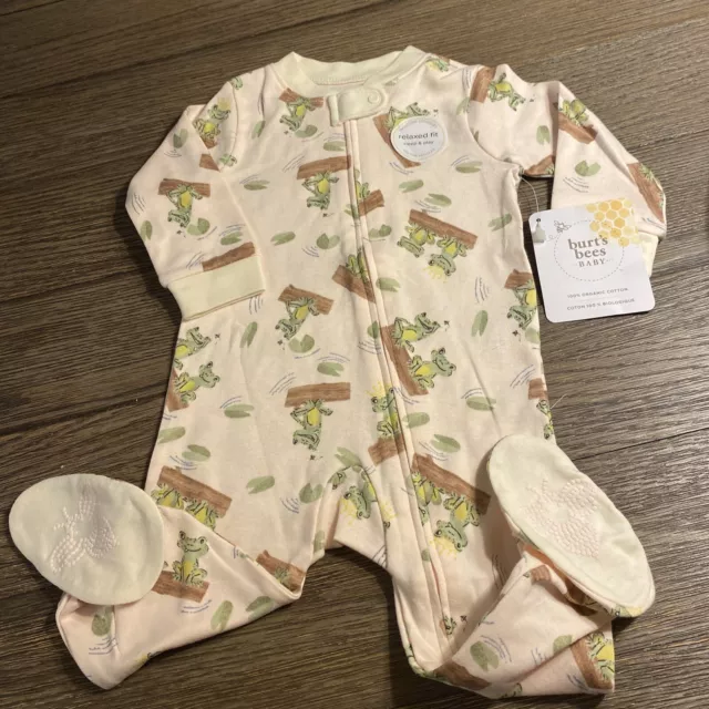 Burts Bees Pajamas 3-6 Month Organic Cotton Frog Toad Pink Relaxed Fit  NWT