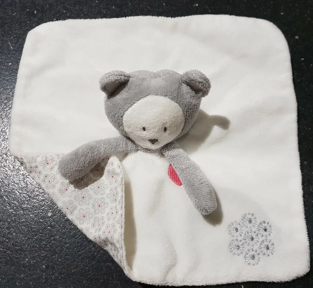 Doudou Plat Blanc Rose Gris Cœur Ours Obaïbi Flocon De Neige Argenté TBE ETOILE