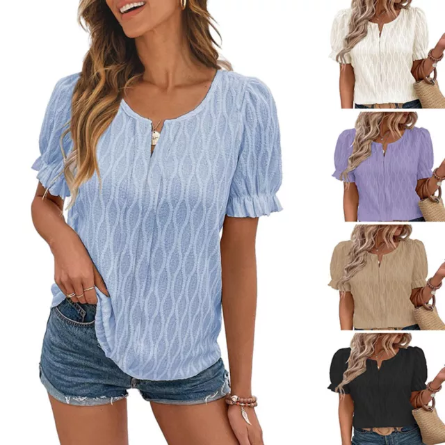 Womens V neck Summer T-Shirt Blouse Short Sleeve Tops Pullover Plus Size AU