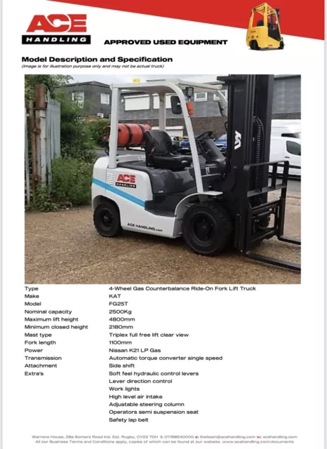 Container Spec 2.5t Capacity Gas Forklift Hire-£72.50 Buy-£9995 HP-£49.91 AH1788