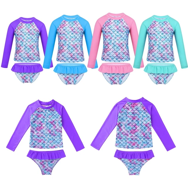 UK KIDS GIRLS Bikini Swimsuits Fish Scales Rash Guard Bathing Suits