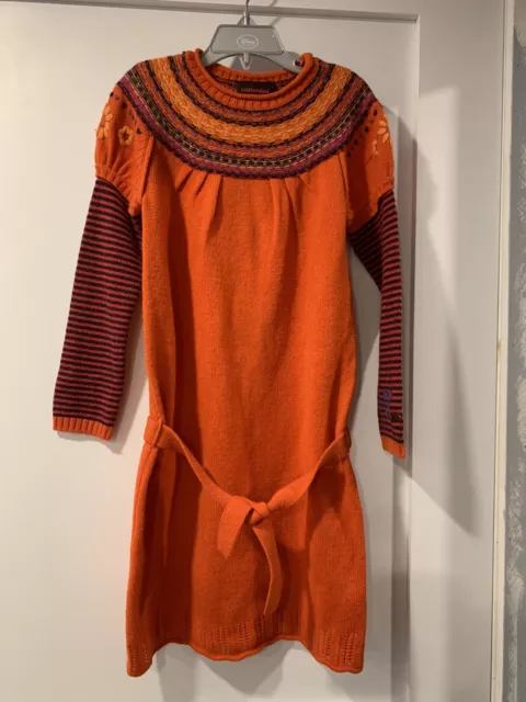 Catimini Girl Dress Size 7 Orange Coral Wool