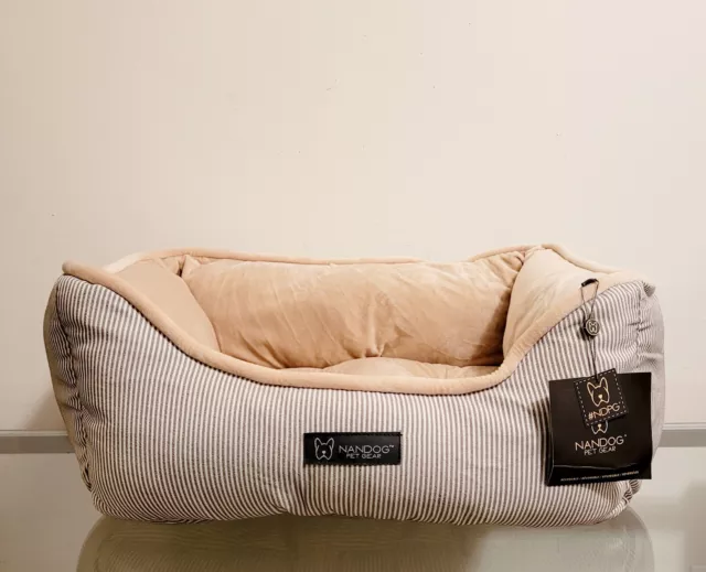 Nandog Pet Gear Reversable Dog Bed Cat Bed Beige Stripes Small/Med NEW