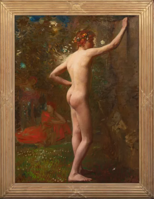 Large 19th Century Portrait Of Nude Male Greek God Bacchus HENRY SCOTT TUKE