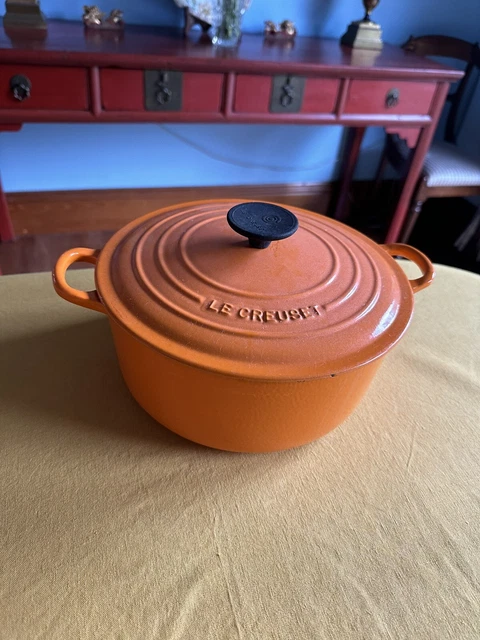 Genuino Le Creuset Hierro Fundido Naranja 24 cm Cazuela Plato Sartén con Tapa