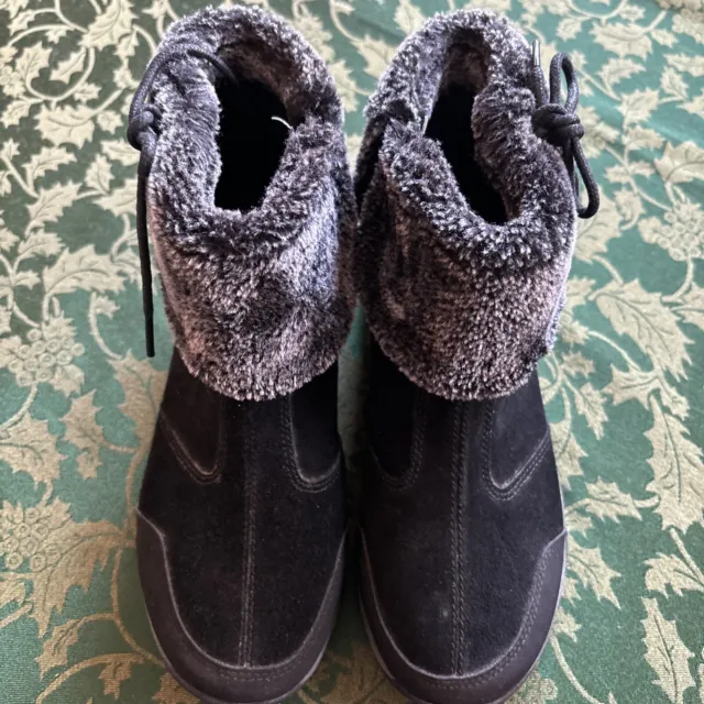 Easy Spirit Explore 24 Elementa Black Ankle Boots Women's 7.5 Wide Gray Faux Fur