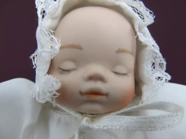 Baptism Christening 7" Porcelain Baby Doll with Gown and Bonnet