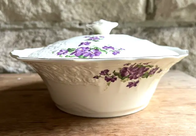 Vintage Myott Violets Covered Serving Bowl. Staffordshire England.