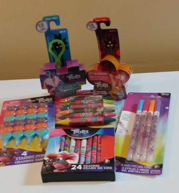 Trolls Back To School Supplies. Cool bundle Of Crayons, pencils & 2 Tiny Dancer