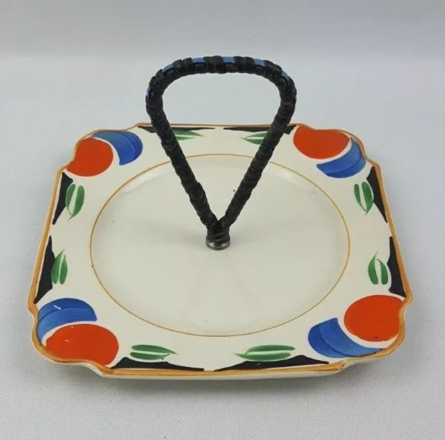 Art Deco 8" Ivory Ware Cake Stand / Sandwich Plate -Handled Hand Painted Vintage