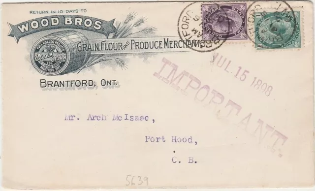 CANADA - LETTRE de BRANTFORD à destination de PORT HOOD - 1898