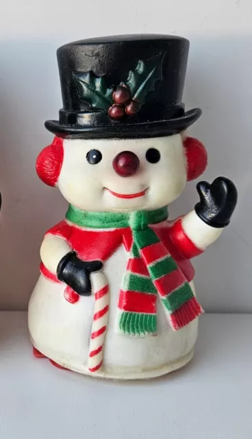 Lot of 2 Vintage 5-inch Rubber Blinking Nose Snowman Christmas Decoration