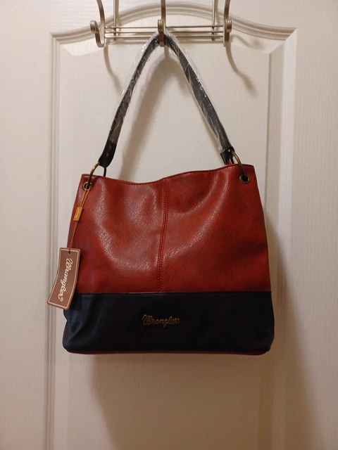 NWT Wrangler Hobo Bag Vegan Leather Tote Bag Top Shoulder Bag Purse - Red/Black